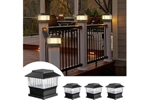 MOON-DE-AGE 50 Lumen Solar Post Lights, 3 Modes Outdoor Deck Fence Post Cap Lights - 4x4 3.5x3.5 4.5x4.5 or 5.5x5.5, LED Landscaping Patio Garden Yard Decoration Waterproof (4 Pack, Black)
