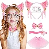 Vovii Bell Cat Costume 4pc Set Plush Ear Headband Bow Tie Tail Skirt Fancy Dress Halloween Circus Animal Role Play Outfit