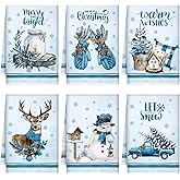 Geyoga 6 Pcs Christmas Kitchen Towels Snowman Christmas Dish Hand Towels Absorbent Xmas Truck Reindeer Blue Tea Dishcloths for Winter Holiday Bathroom Decor Housewarming Gifts, 16 x 24 Inch