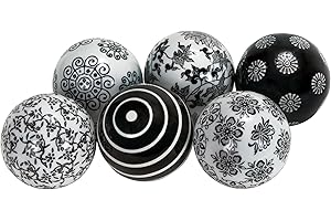 Deco 79 Ceramic Floral Orbs & Vase Filler Glossy Decorative Balls with Varying Patterns and White Accents, Set of 6 3"D, Black