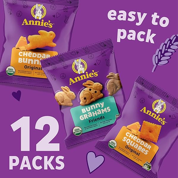 ANNIE’S ORGANIC VARIETY PACK, CHEDDAR BUNNIES, BUNNY GRAHAMS AND CHEDDAR SQUARES, 12 POUCHES, 11 OZ