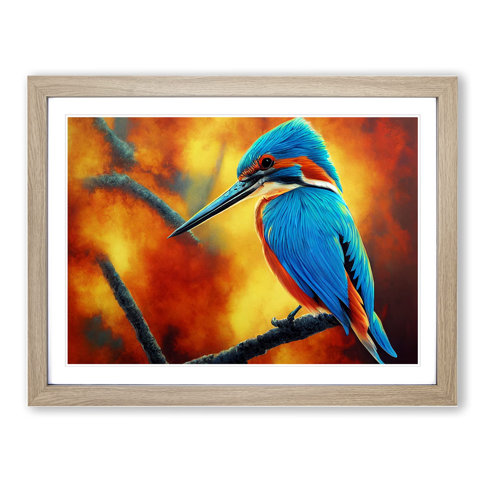 Amazing Kingfisher Bird Framed Print | A4 Oak Framed Wall Art | Ready to Hang | Modern Nature Picture | Living Room Bedroom Lounge Office