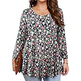 JollieLovin Womens 3/4 Sleeve Loose Fit Swing Tunic Tops Basic T Shirt