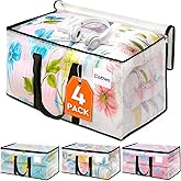HomeHacks Clear Moving Bags Heavy Duty 4 Pack, Storage Bags with Zipper, Extra Thick Handles & Waterproof Packing Boxes for Moving, Camping, Home Organization 93L/24Gal (28.7"x14.2"x14")
