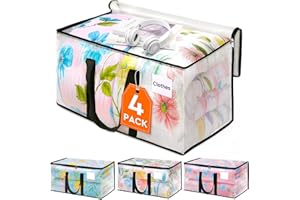 HomeHacks Clear Moving Bags Heavy Duty 4 Pack, Storage Bags with Zipper, Extra Thick Handles & Waterproof Packing Boxes for Moving, Camping, Home Organization 93L/24Gal (28.7"x14.2"x14")