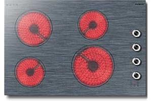 Karienvir Electric Cooktop 30 Inch, 4 Burner Electric Stove 6700W, Brushed Pattern, 9 Power Lecels, 220V-240V Built-in Electrical Cooktop, Knob Control Cooktops with Safe Lock, Timer