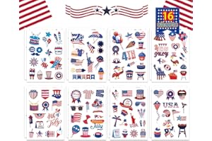 DUJAA 16 Sheets 4th of July Stickers for Kids Patriotic Crafts, Independence Day Red White Blue Face Stickers, Party Favors Games Supplies, Memorial Day
