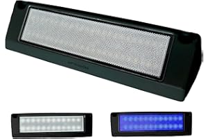 Wave One Marine Dual Color 9" LED Exterior Porch Patio Angle Light | 12v Volt 2400 Lumen Fixture Replacement Lighting RVs Boat Travel Trailer Camper RV Awning Outdoor (Black Housing, White | Blue)