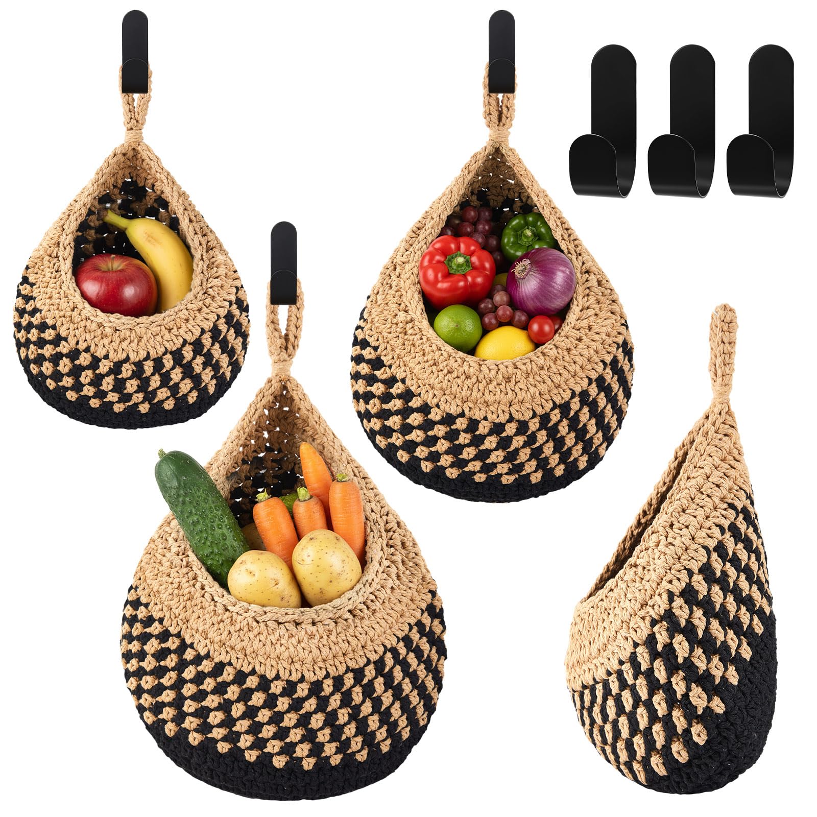 Photo 1 of *MISSING PARTS - See Clerk Notes*
Honeydak Boho Decor Hanging Wall Baskets for Kitchen 3 Pack Teardrop Baskets with Hooks Storage Fruit Onion Vegetable Potato for Home 3 Sizes(Linen with Black,Teardrop,Cotton Rope)
