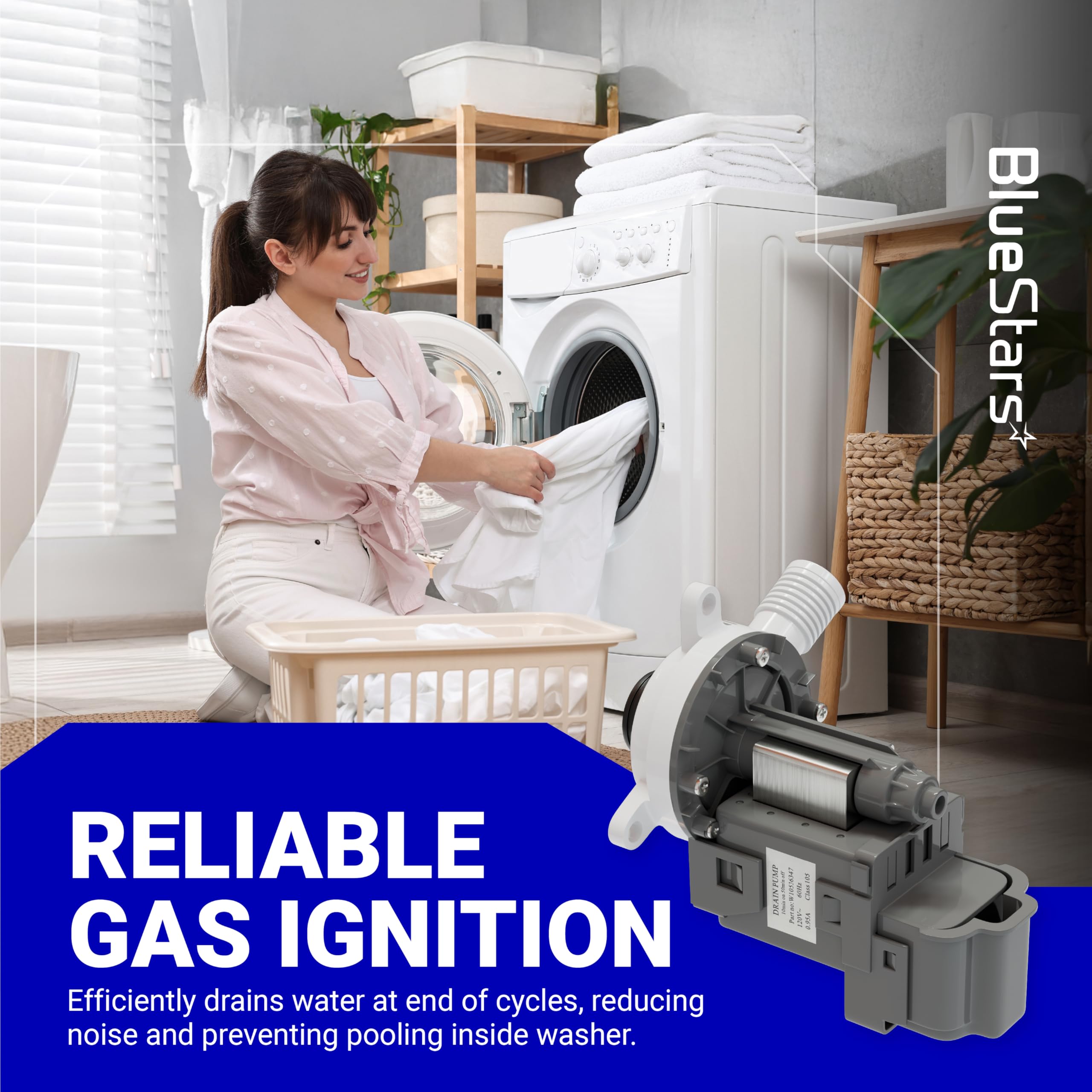 BlueStars W10276397 Washer Drain Pump for Whirlpool Kenmore Maytag Washing Machines - Replaces WPW10276397VP B40-3A 1874334 AP6018417 LP397 PS11751719