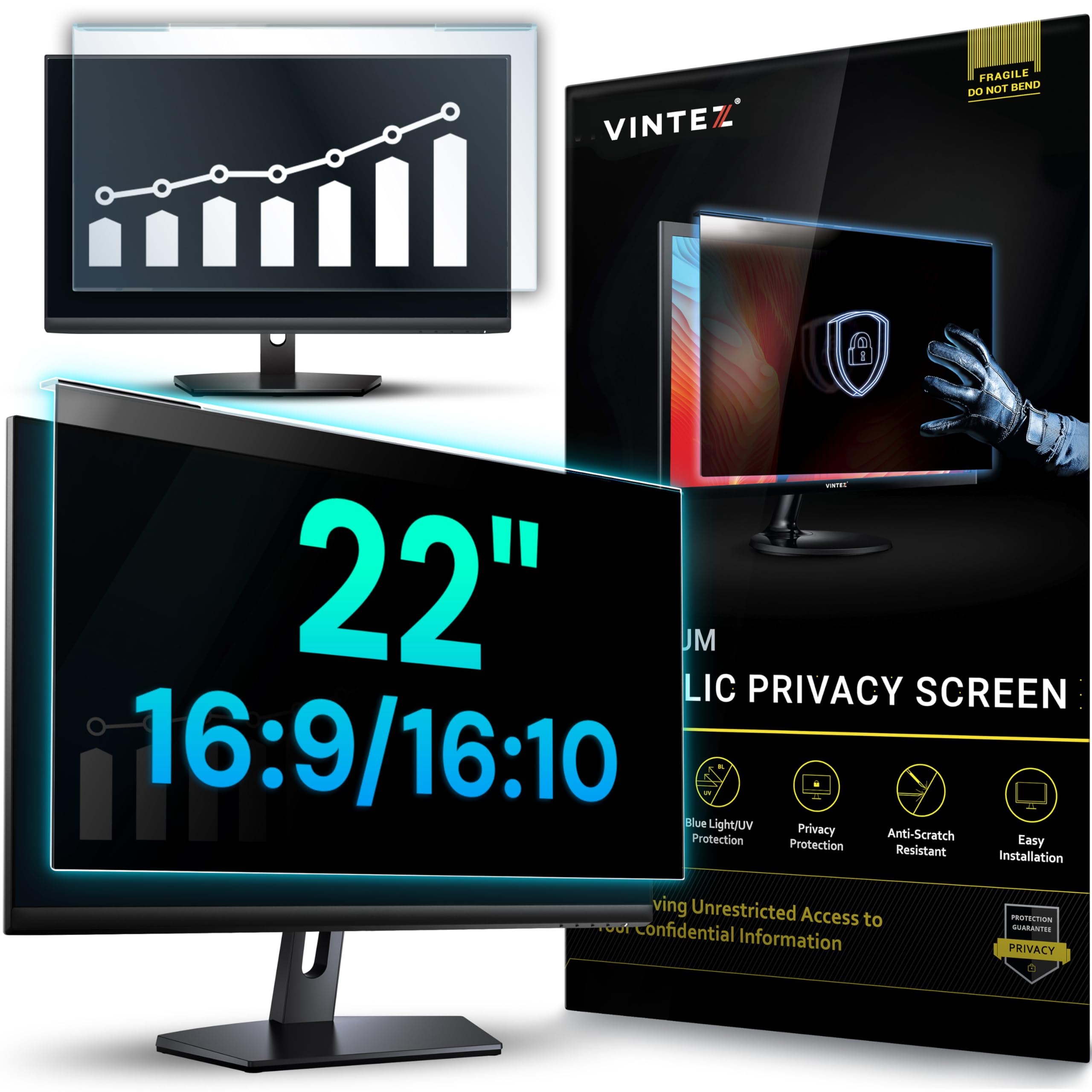 VINTEZ Acrylic 22 Inch 16:9/16:10 Aspect Ratio - High Clarity Computer Privacy Screen Filter for Widescreen Computer Monitors - (490 x 317mm) - Monitor Frame Hanging Type