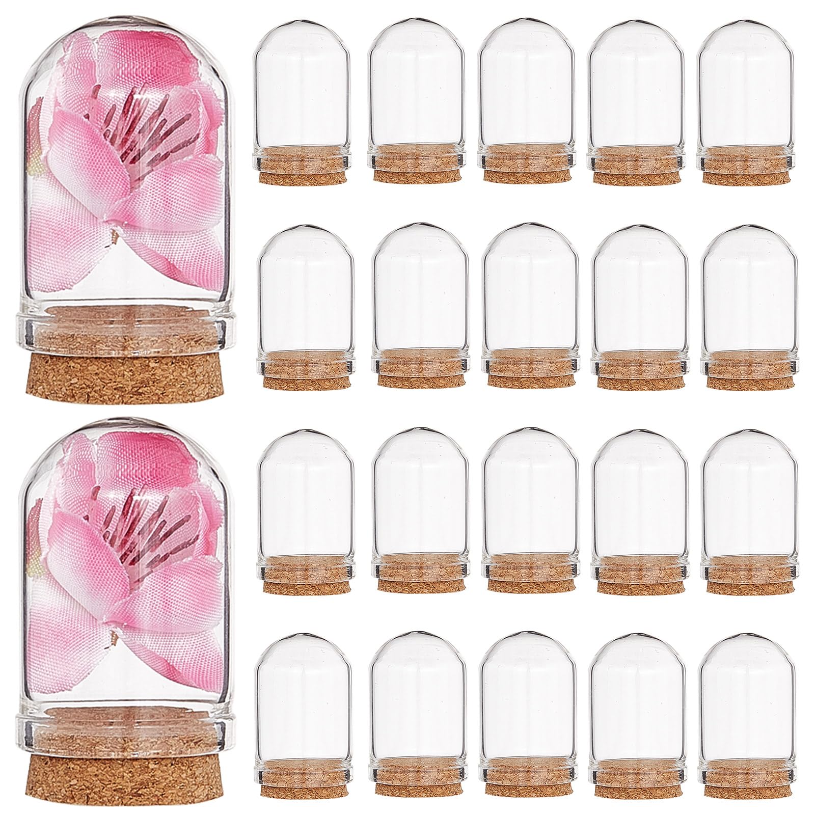 CRASPIRE 20Pcs Glass Cloche Dome 1.43Inch Bell Jar Bottles Mini Display Stand Cover with Cork Base Clear Decorative Tabletop Display Case for Dried Flower Wedding Xmas Party Favors Arts Small Projects