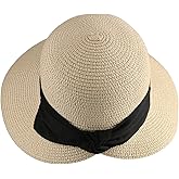 Surblue Womens Straw Sun Hat Wide Brim Foldable Panama Roll up Cap Fedora Beach Sun Hat UPF50+