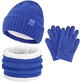 Toddler Kids Winter Hat Scarf Gloves Set Cold Weather Beanie Hats Fleece Neck Warmer for 4 5 6 7 8 Year Old Boys Girls Gifts