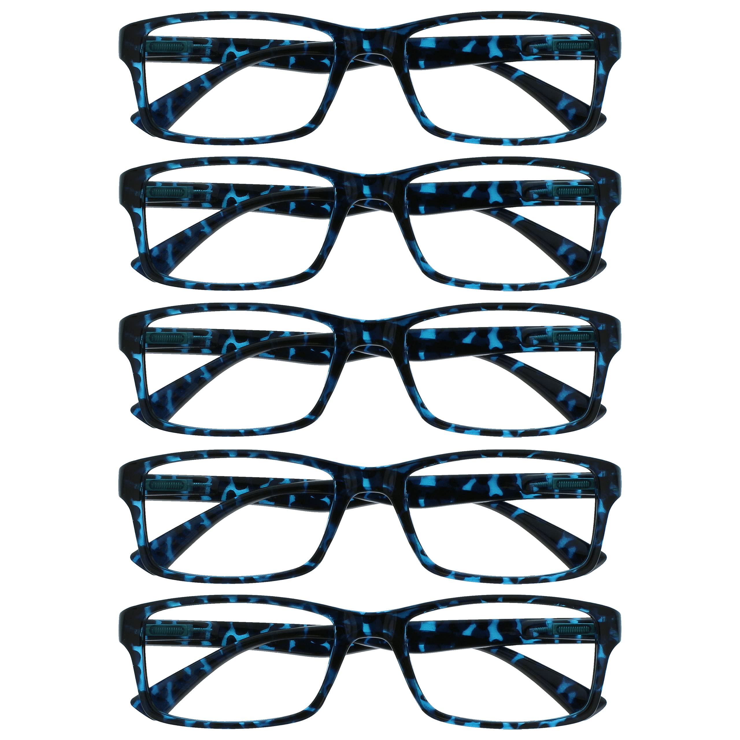 OPULIZE PEP Reading Glasses for Women Men, Large Rectangular Designer Frame with Spring Hinges, Scratch Resistant, Blue +1 (Pack of 5) — image 1