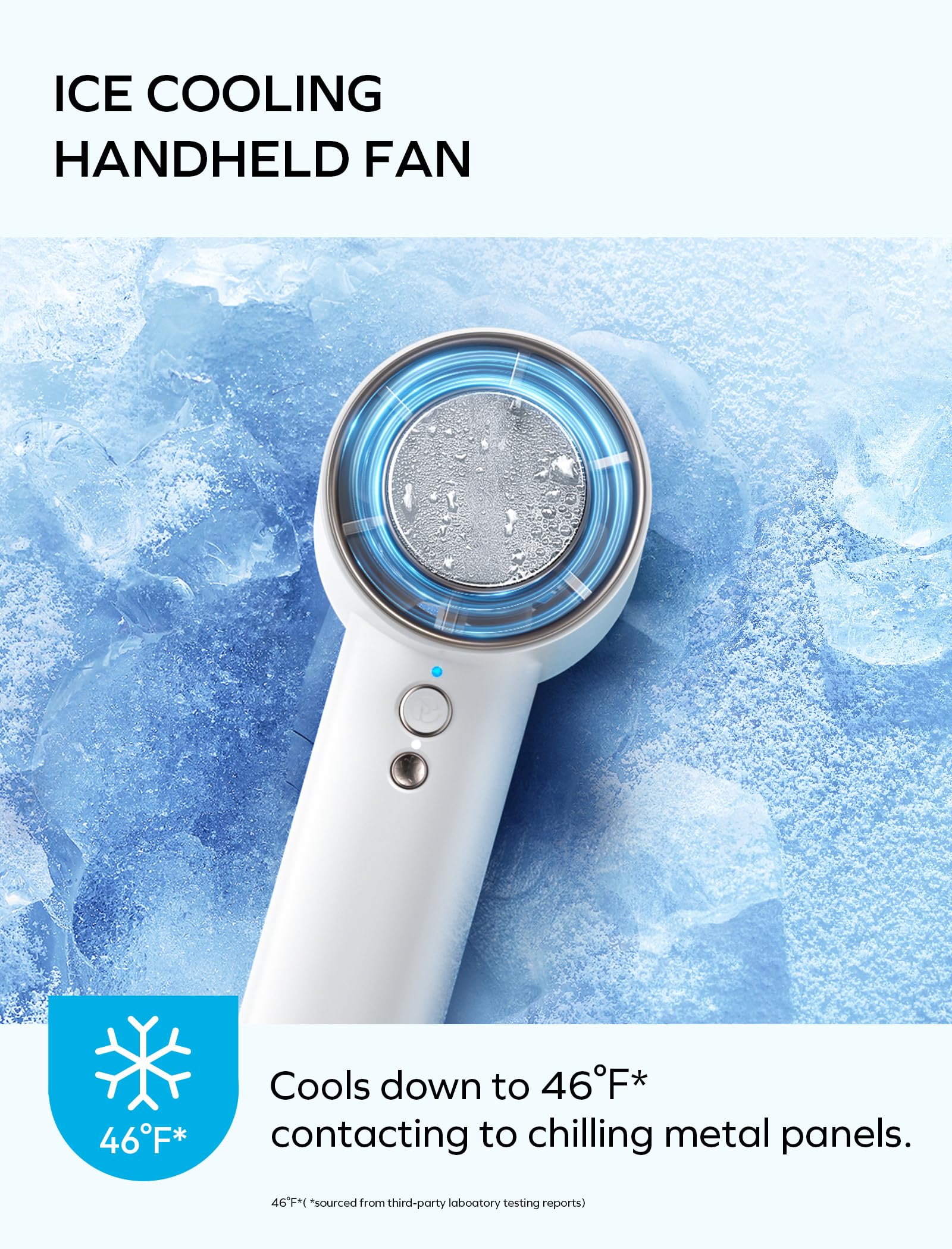 MOMAX Handheld Fan with Ice Cooling, Fast Cooling to 46°F, USB Rechargeable, Mini Fan with 12000RPM, Portable Fan for Summer/Outdoor, Gifts for Women and Child