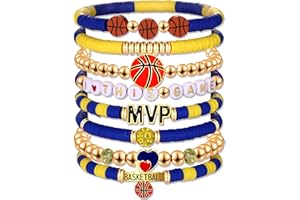HZEYN Basketball Bracelets for Women - Stackable Beaded Friendship Bracelets for Game Day Sports Mom Accessories