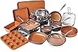 Gotham Steel Cookware + Bakeware Set with Nonstick Durable Ceramic Copper Coating – Includes Skillets, Stock Pots, Deep Square Fry Basket, Cookie Sheet and Baking Pans, 20 Piece, Graphite