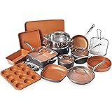 Gotham Steel 20 Piece Pots & Pans Set Complete Kitchen Cookware + Bakeware Set | Nonstick Ceramic Copper Coating – Frying Pan