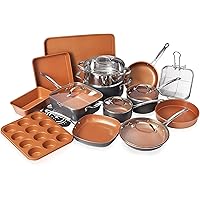 Gotham Steel 20 Piece Pots & Pans Set Complete Kitchen Cookware + Bakeware Set | Nonstick Ceramic Copper Coating…