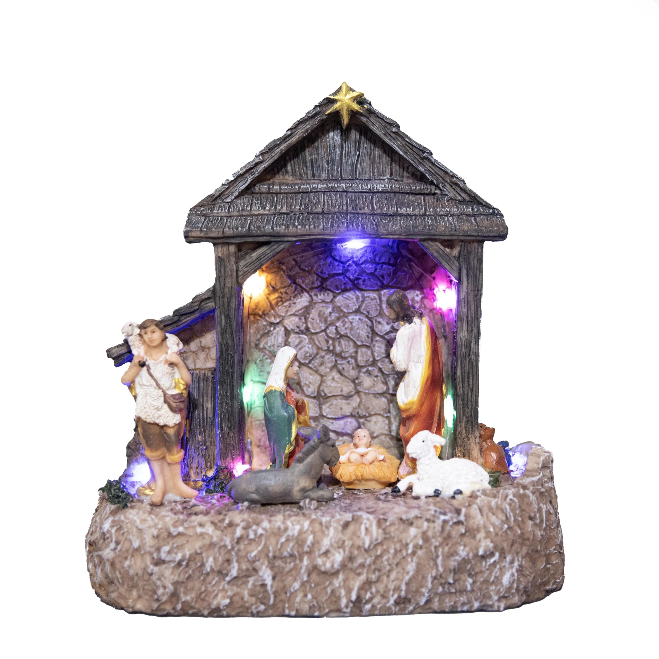 SHATCHI 22cm LED Light Up Christmas Nativity Scene Set Jesus Christ Birth Crib Battery Operated Xmas House Home Window Table Decoration