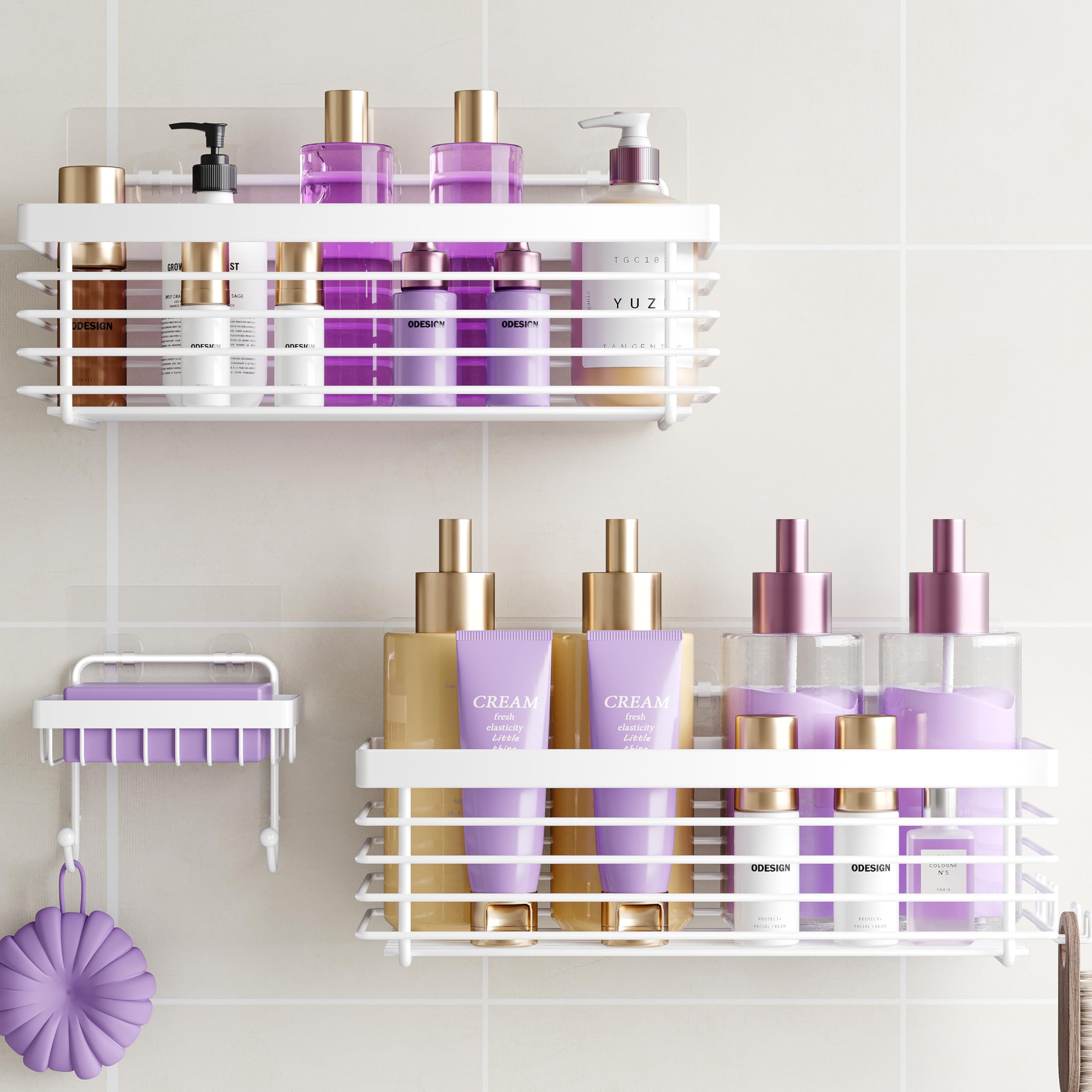 Photo 1 of ODesign Shower Caddy 3 Pack SUS304 Stainless Steel-No Drilling-Shower Bathroom Shelves Rack,Rustproof Wall Mounted,Adhesive Shower Shelf Basket Organizer-White
