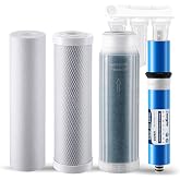 RO/DI Filter Kit Compatible with Aquatic Life &amp; 10in RO/DI Systems,100 GPD | Includes sediment, carbon block for chlorine reduction, 100 GPD RO membrane, and color-changing DI resin