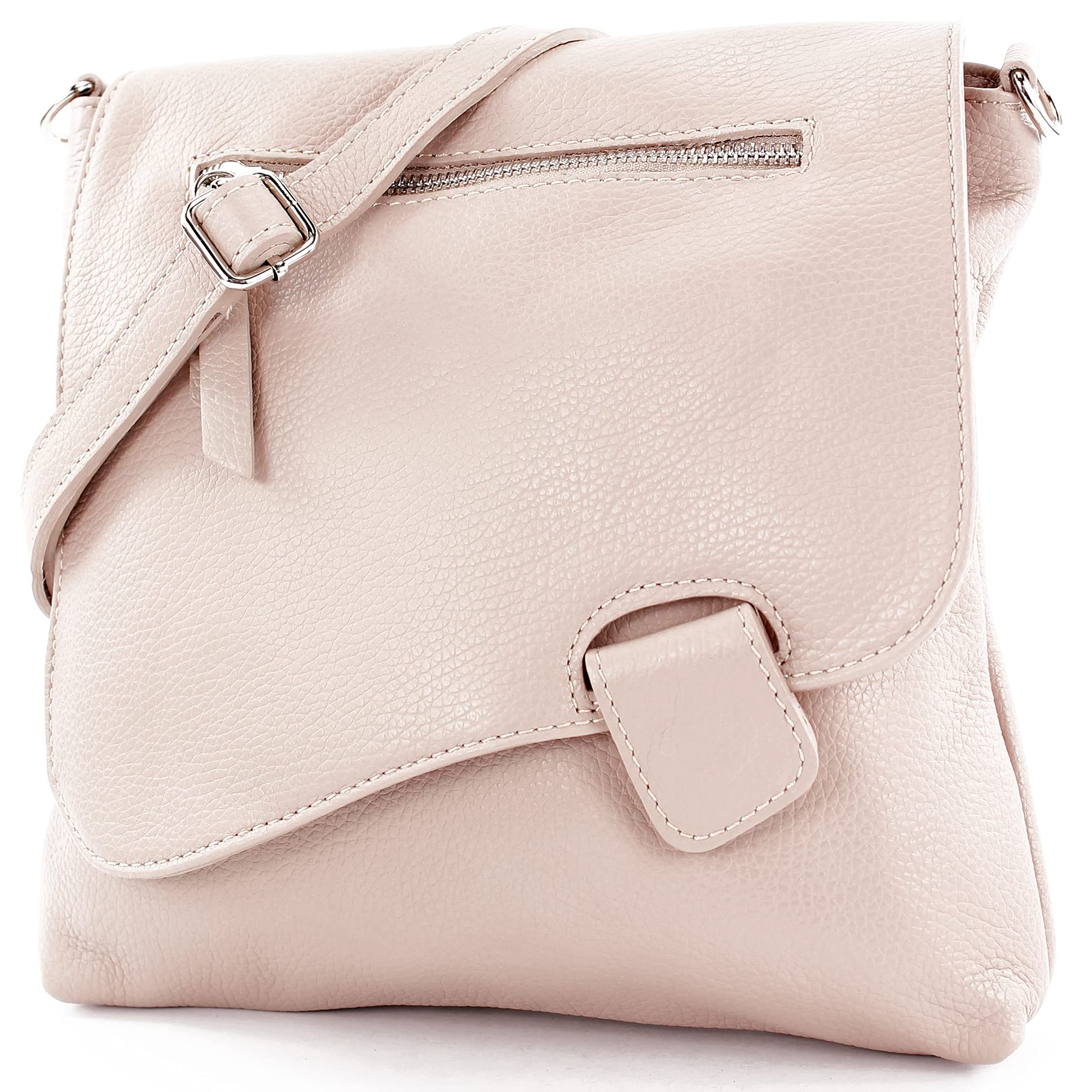 modamoda de - T146 - ital messenger bag shoulder bag made of leather, color: pink beige