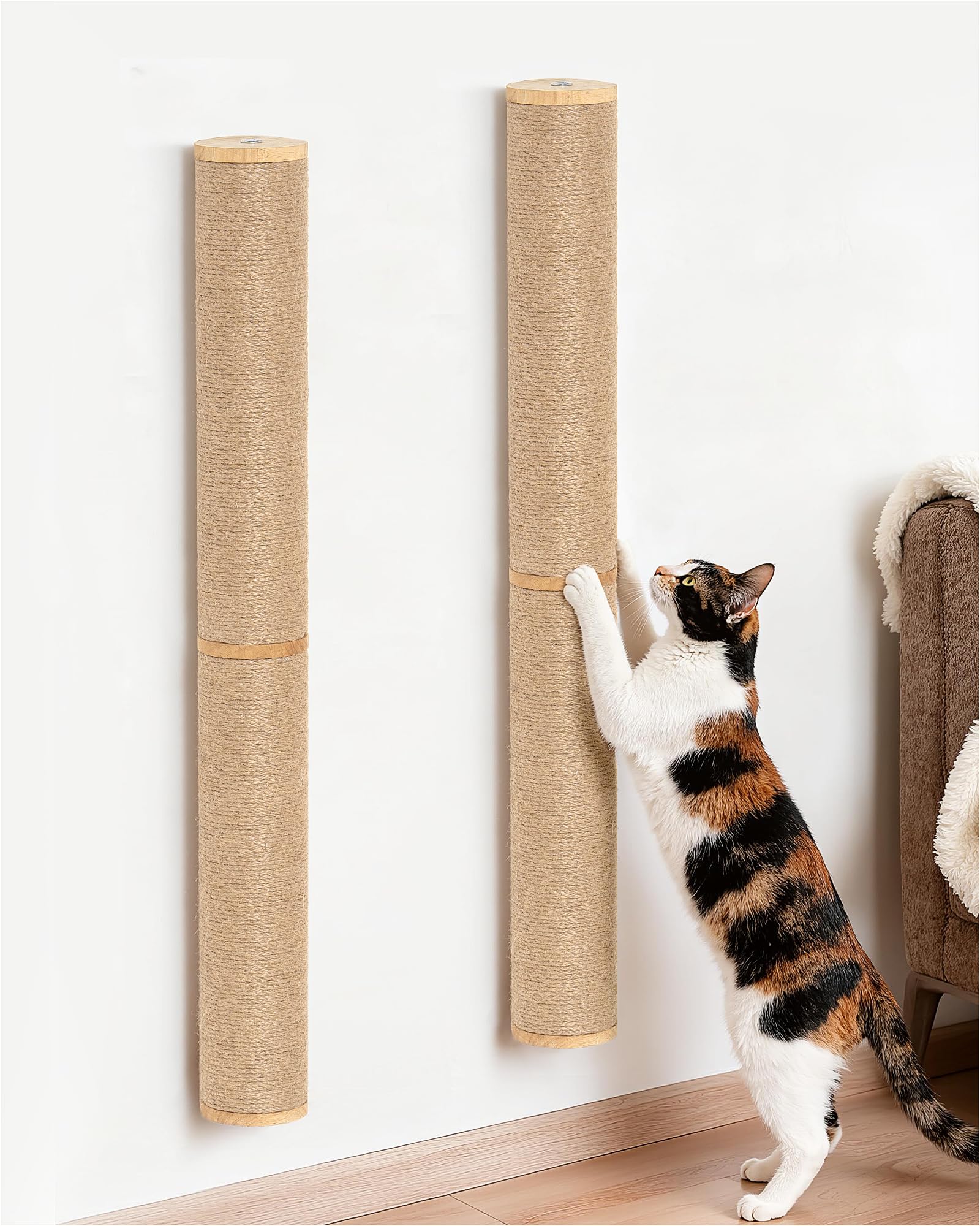 Photo 1 of 2-Pcs 34'' Wall Mounted Cat Scratcher for Large Cats, Tall Scratching Posts, Corner Cat Climbing Pole for Indoor Cats Climb Stretch Play, Wooden