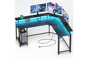 Rolanstar Computer Desk 46.2" with Power Outlets USB Ports & LED Strip,Reversible L Shaped Desk with Monitor Stand & Storage 