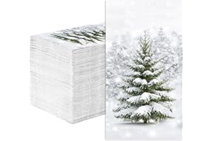 GRENCIAN 100 Pcs Christmas Tree Napkins 3 Ply Winter Forest Snowflake Paper Napkins Disposable Pine Snow Tree Christmas Hand Towels for Bathroom Kitchen Home Holiday Party Decorations Xmas Baby Shower Supplies