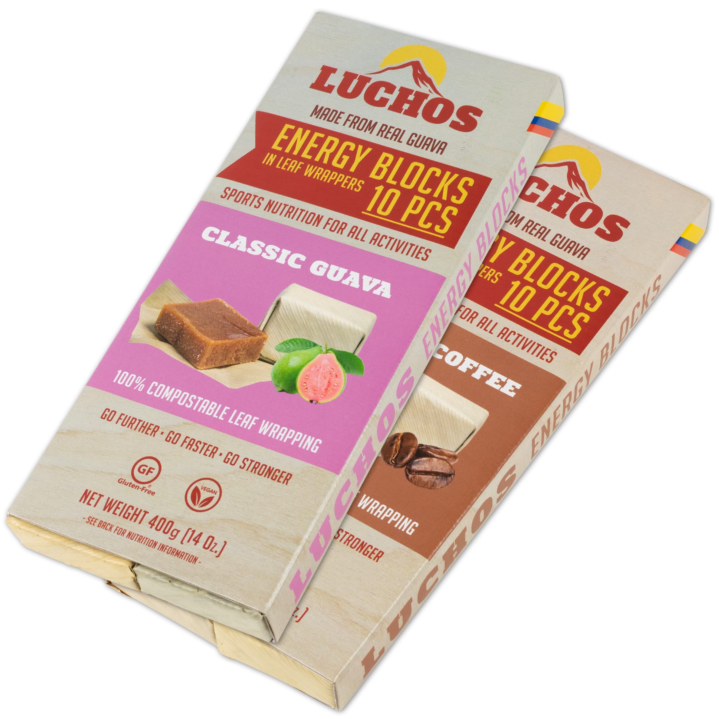 LUCHOS Energy Blocks - Guava & Coffee, 2 x 400 g | Colombian On-the-Go Sports Nutrition for Running, Cycling & Hiking | A Natural Alternative to Bars & Gels | Vegan, Gluten Free & Easy to Digest