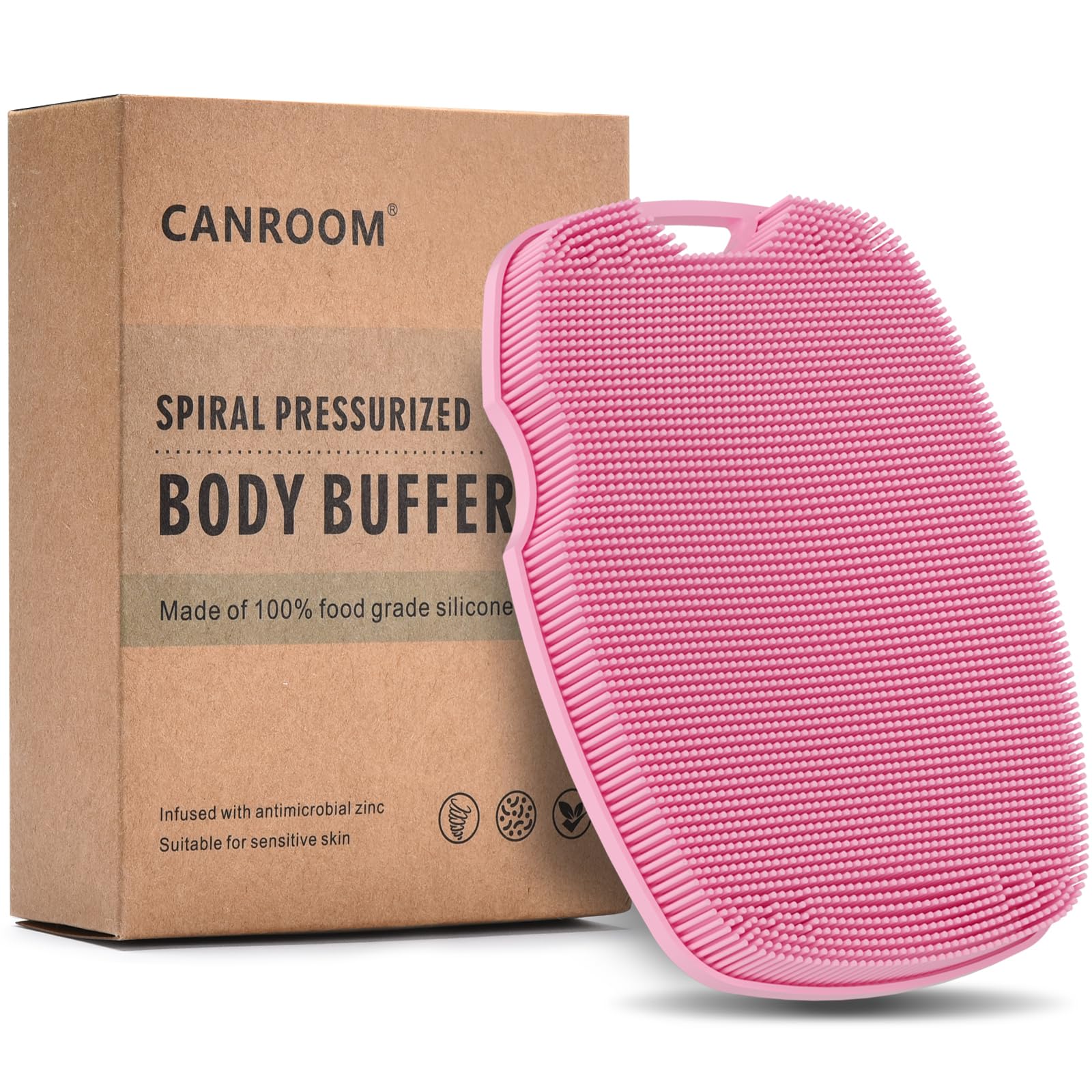 Canroom Silicone Body Scrubber - Anti Zinc Infused-Highly Elastic Bristles Exfoliating Body Scrubber for Shower Body,Cellulite Reduction,Blood Circulation - Pink