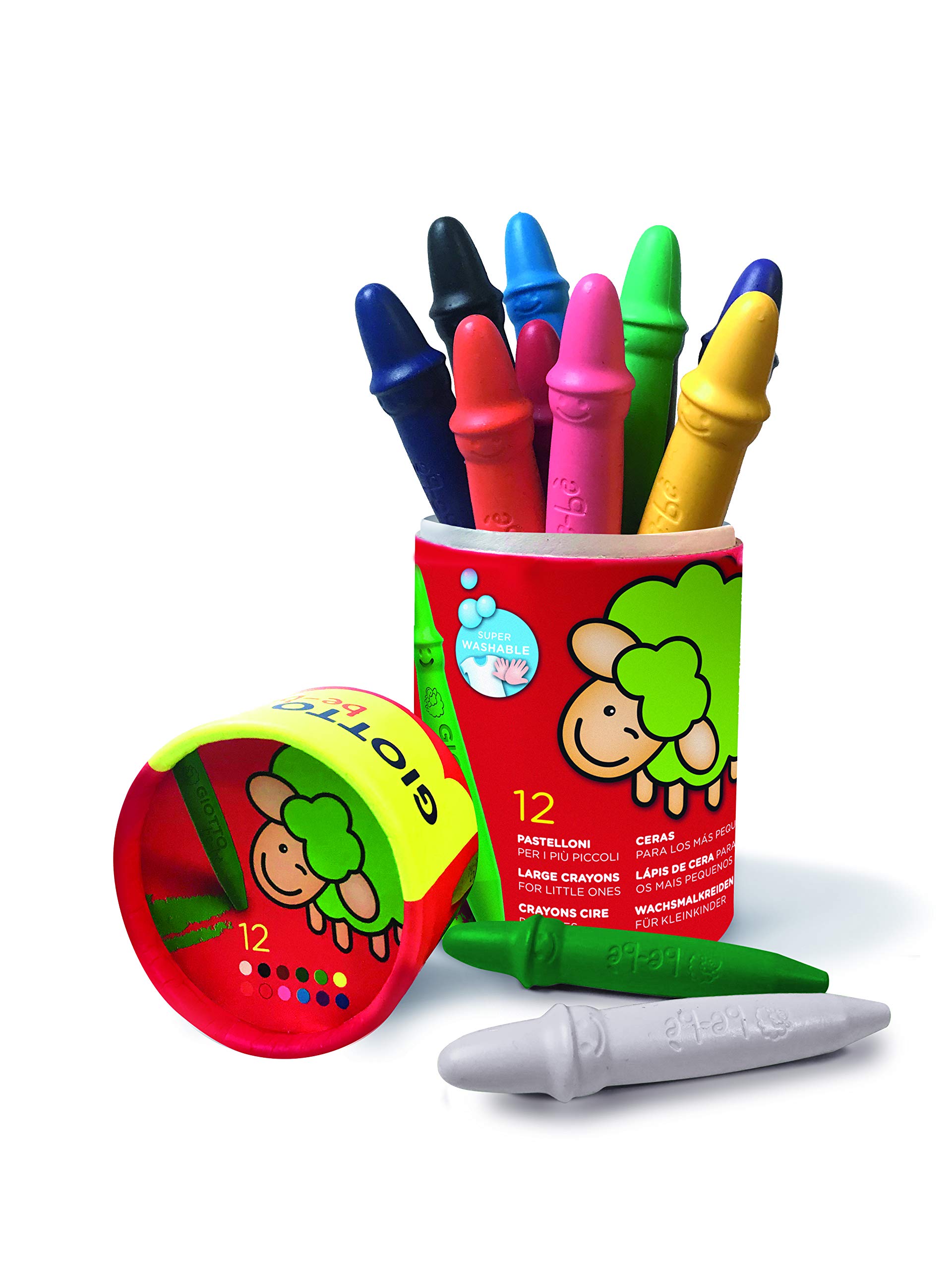 GIOTTO be-bè - Jar of 12 Coloured Wax Crayons, 12 Assorted Colours