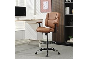 Okeysen Drafting Chair Standing Desk Chair, 500 LBS Leather Big and Tall Office Chair with Adjustable Armrests & Foot Ring, Modern Tall Desk Chair with Mid Back, Swivel Rolling Drafting Stool.