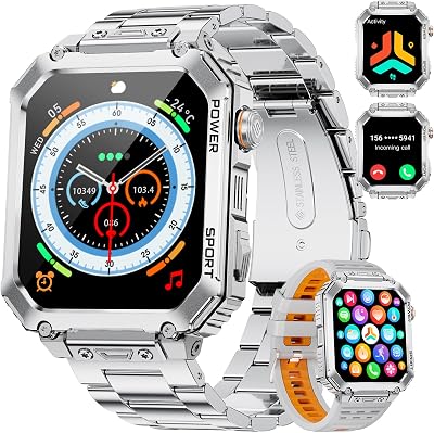 Smartwatch Herren mit großem 2,01" HD-Bildschirm, 2 Armbänder, Bluetooth-Anrufe, Herzfrequenz & SpO2-Messung, 120+ Sportmodi, IP68 wasserdicht Sportuhr iOS/Android, Silber