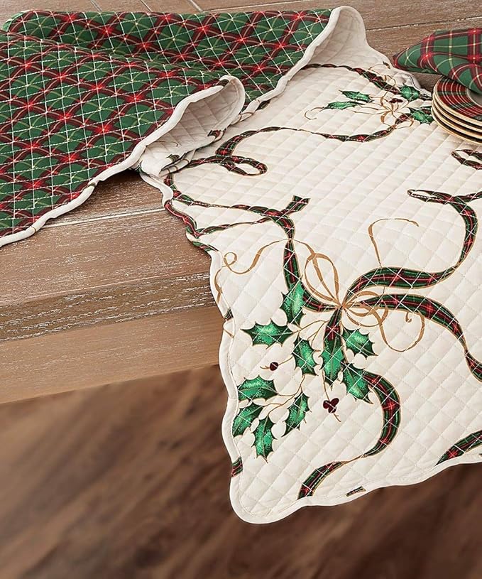 Lenox Holiday Nouveau Quilted Reversible Table Runner 14" X 70" Amazon
