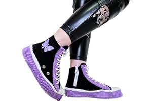 Handmade Butterfly Patch Sneaker Slippers - Custom Knit Purple Booties with Rubber Sole - Unisex House Shoes - Non-Slip Plush