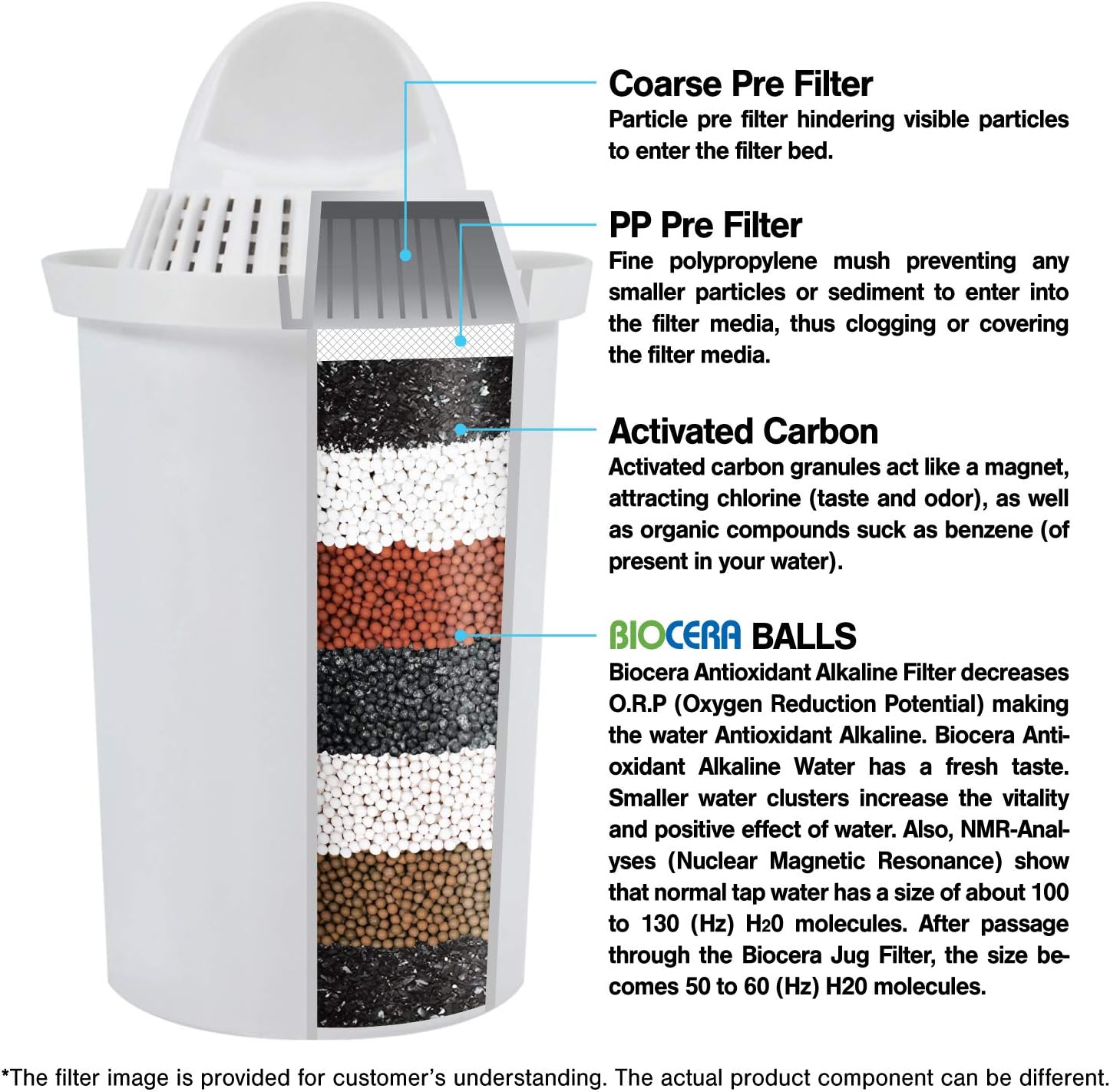 BIO CERA Water Filter Replacement Cartridge for Alkaline Antioxidant Water Ionizer, Activated Carbon Filter Pitcher - Up to PH 9.5 (1 Single Pack): Home & Kitchen