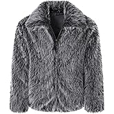 FANARCHER Men's Winter Faux Fur Coat Fluffy Jacket Turn Collar Luxury Overcoat Long Sleeve Parka Fleece Furry Outwear