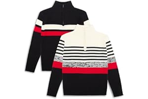 SEZZIT Little & Big Boys' Sweaters, Kids Quarter Zip Knit Pullover, Collar Boys Sweater, Casual Knitted Striped Outfit, 2 Pack