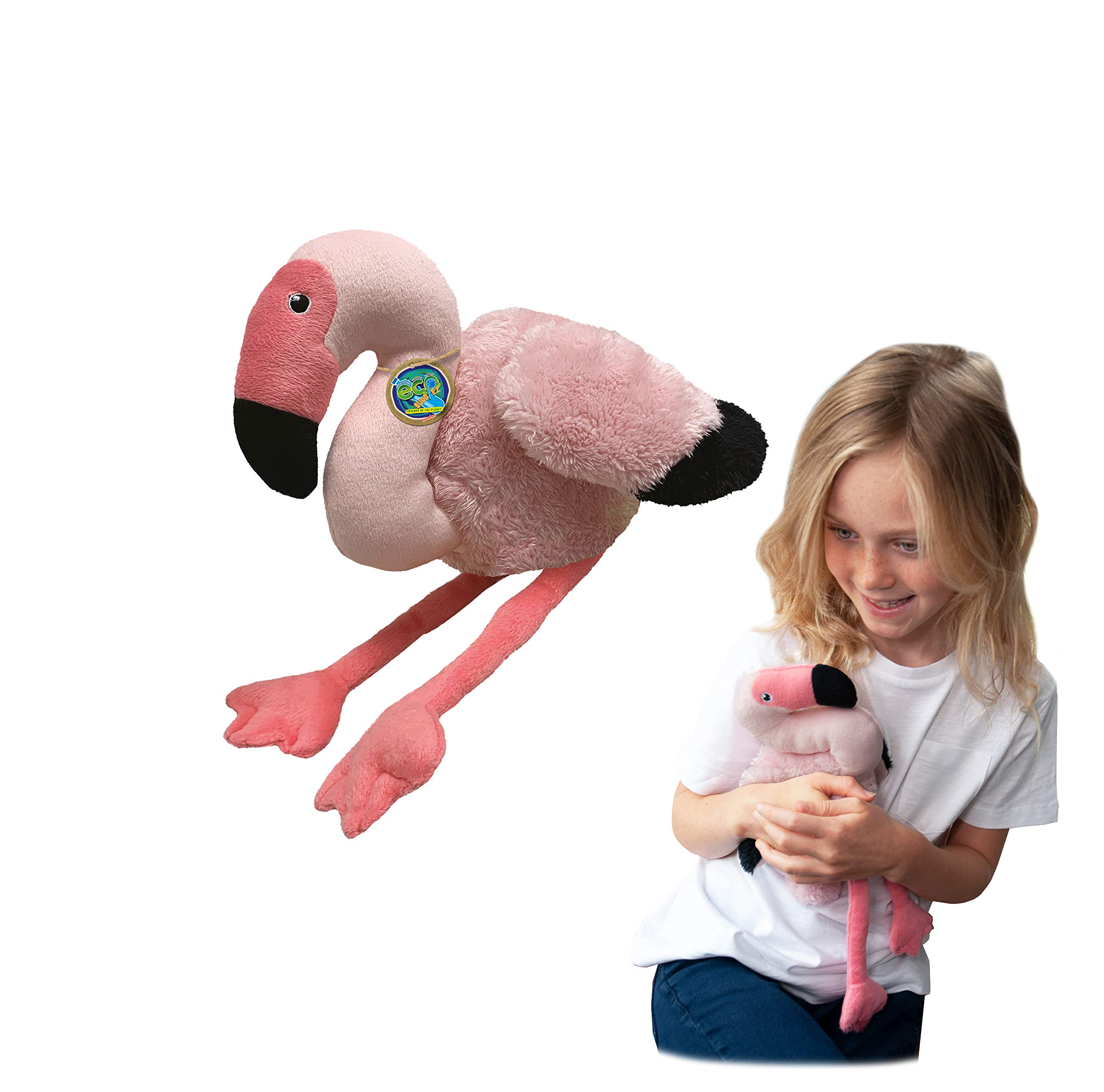 EcoBuddiez - Flamingo from Deluxebase. Medium 26cm Soft Plush Animals made from Recycled Plastic Bottles. Eco-Friendly Cuddly Gift for Kids and Cute Stuffed Animal Toy for Toddlers.
