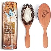 Pure Wild Boar Bristle Wood Pin Hairbrush – Handmade Styling Brush for Fine,Thin Hair, Soft Cushion, Wood Pin, Gentle on Sensitive Scalps Premium Hair Smoothing Brush, Made in Germany's Black Forest
