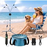 Homasky Misters for Outside Patio, Portable Standing Misting System with 30L Water Bag and Rechargeable Pump, Up to 6 Hours Runtime, Outdoor Cooling Mister for Backyard, Beach, Camping, Porch