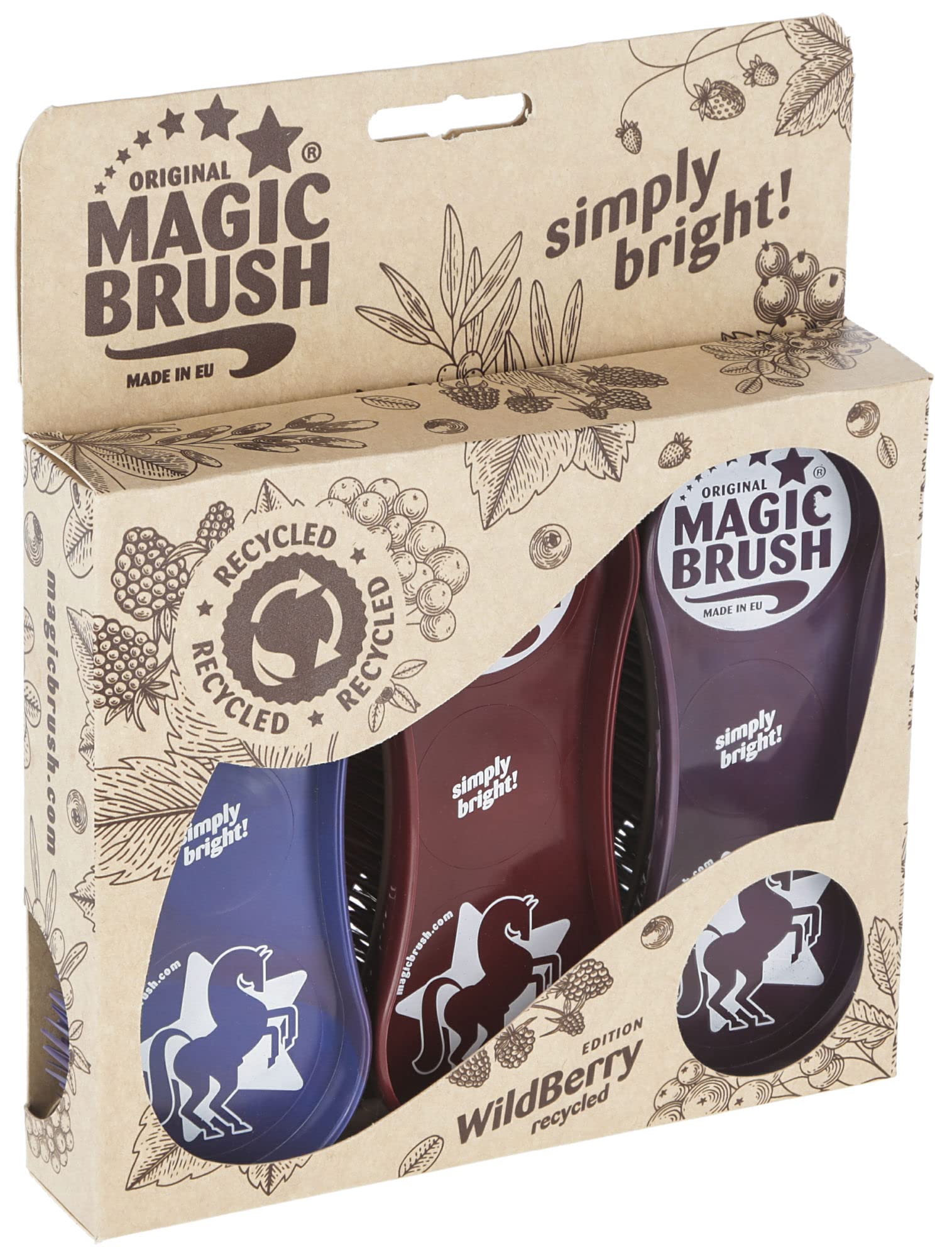 Kerbl Original Magic Brush Sets Horse Brush Horse Care Massage Brush Wildberry Recycled Set of 3 — image 1
