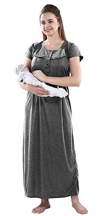 Fashigo Textured Maternity Nighty for Women Feeding, Concealed Zip, Nursing Nighty