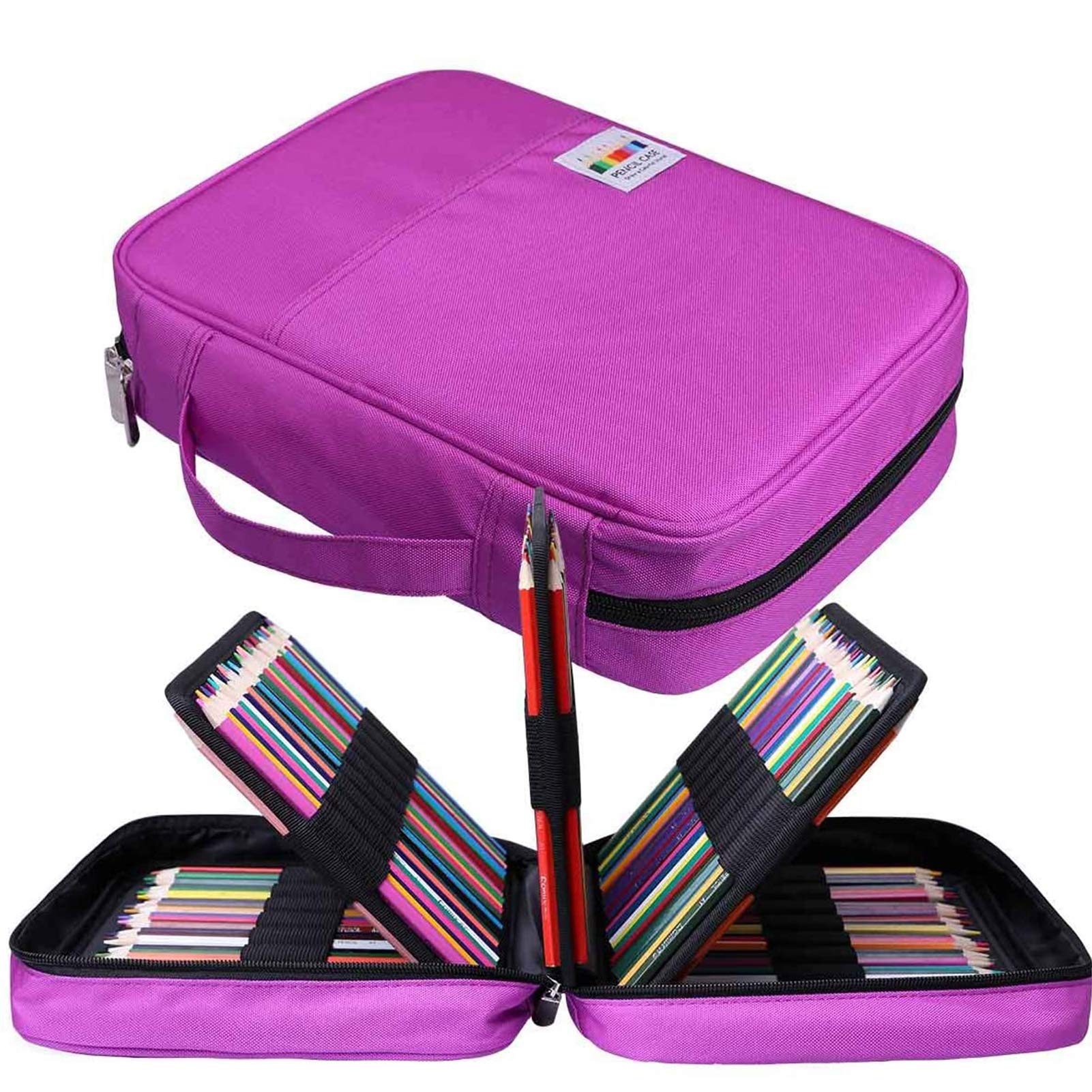 JAKAGO Drawing Pencil Case,Large Capacity Pencil Cases Hold 220 Colored Pencils,Portable Painting Waterproof Storage Stationery Bag,Great Gift for Student Artist (Purple)