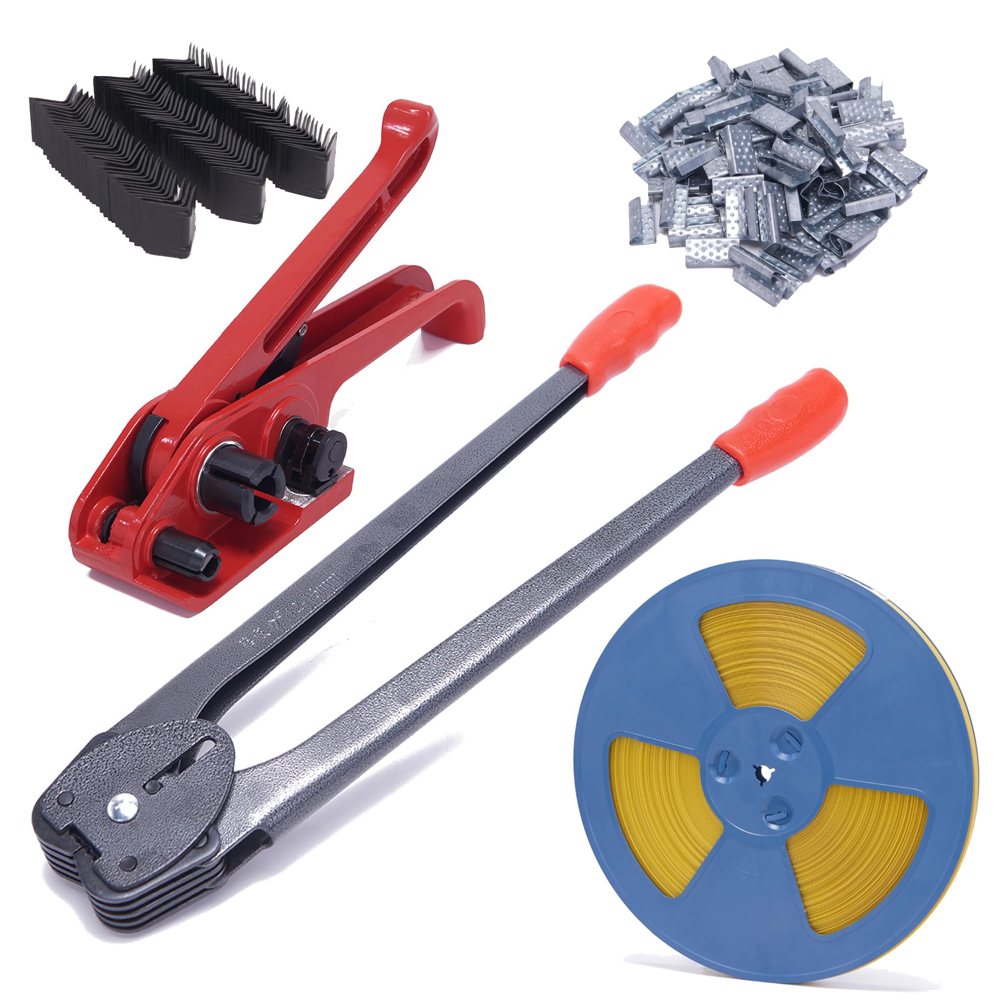 Photo 1 of LNYEBN Complete Polypropylene(PP) Strapping Kit with Tensioner, Sealer Tools, and 100 Metal Seals - Includes 100 Corner Protectors for Secure Shipping