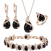 EVER FAITH Wedding Jewelry Set for Bride Bridesmaid, Glamour Teardrop Cubic Zirconia Pendant Necklace Earrings Tennis Bracelet Open Ring Sets for Birthday/Valentine's Day/Mother's Day/Christmas