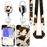 Cowhide Cow Print ID Badge Holder with Lanyard,Animal Print Lanyards for ID Badges,Retractable Badge Reel Heavy Duty,Vertical ID Card Protector Case for Women Teacher Office Gifts